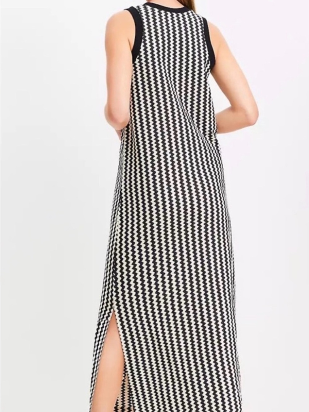 LAST CHANCE ☀️ NWOT LOFT Black and White Zigzag Sleeveless Midi Dress - Picture 3 of 14
